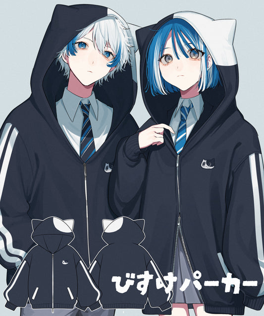NOIZU×夜瀬らう｜『びすけパーカー』オーバーサイズ猫耳付きユニセックスパーカー　【2025年12月中旬予約開始】