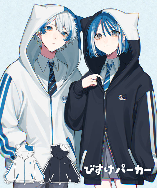 NOIZU×夜瀬らう｜『びすけパーカー』オーバーサイズ猫耳付きユニセックスパーカー　【2025年12月中旬予約開始】